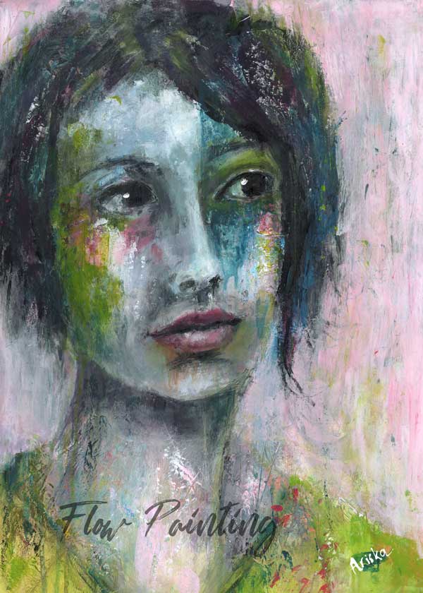 Lydia - Mixed media portret schilderij - Ariska Keldermann-Simons